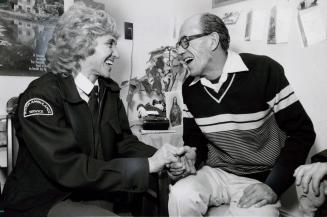 Norm Allain, 48, and ambulance attendant Dee Chachey at the Armstrong Nursing Homes. Bolton, Ontario