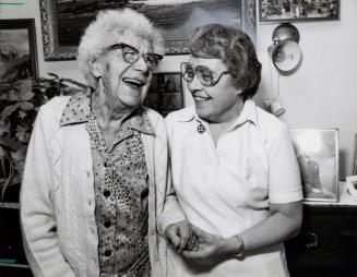 Cora Bunce, 84, and nursing supervisor Mary Love at the Armstrong Nursing Homes. Bolton, Ontario