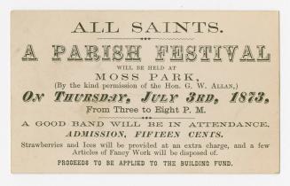 All Saints.  A Parish Festival will be held at Moss Park.