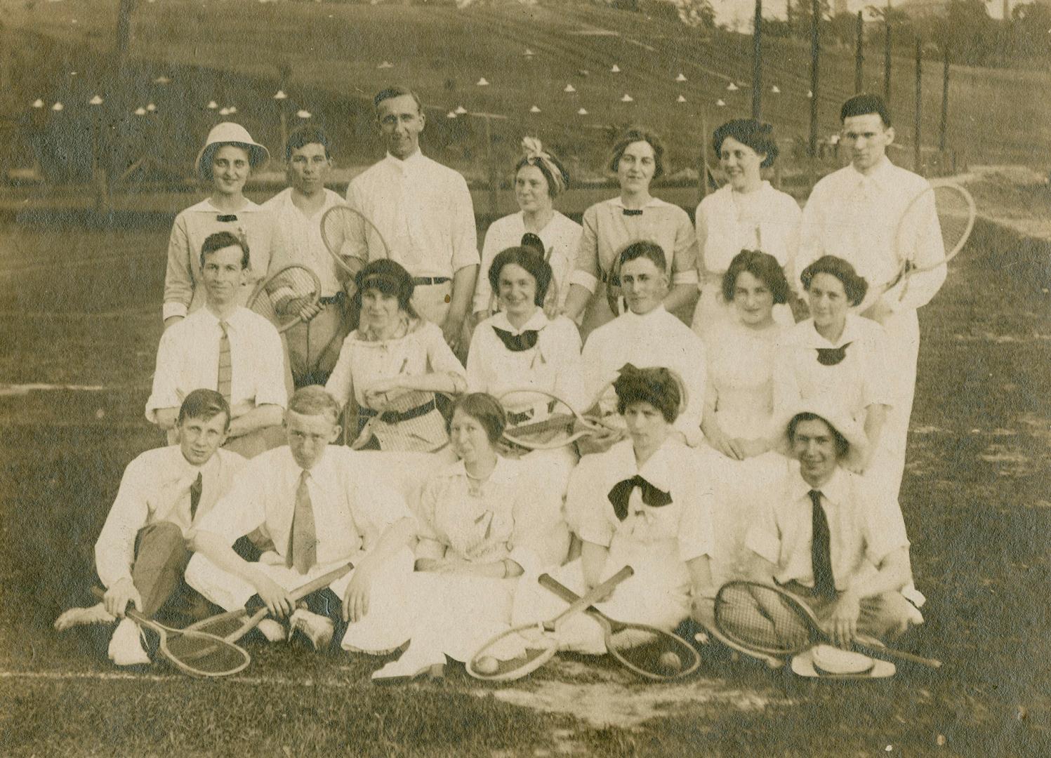 Tennis team at tennis courts, Riverdale Park, Broadview Avenue, west side, opposite Tennis Crescent, Toronto, Ontario.