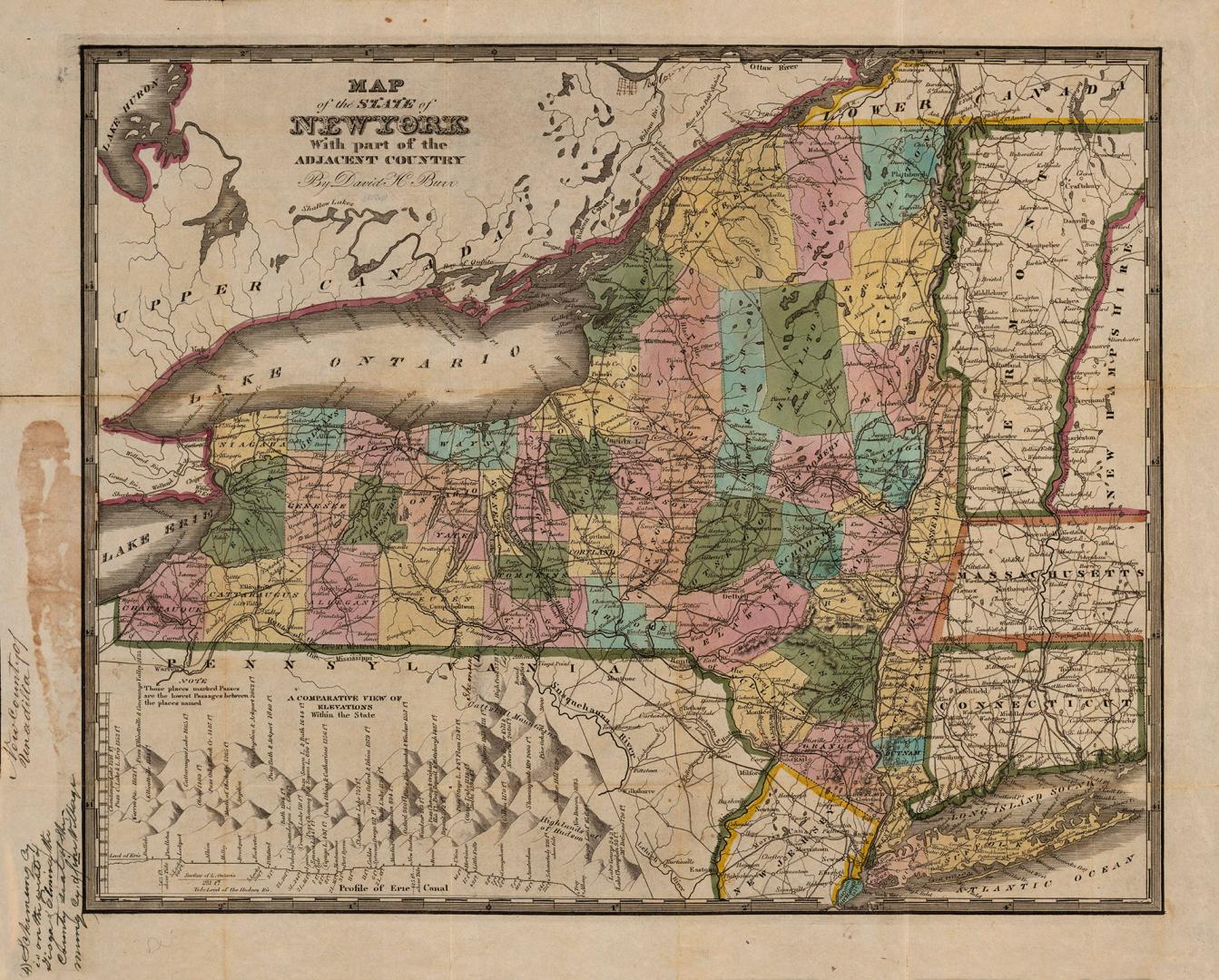 Map of the state of New York with part of the adjacent country