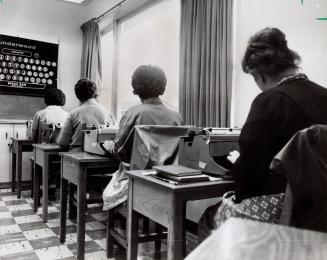 Inmates of the Ingleside [Ontario] Women's Guidance Centre learning to type. Brampton, Ontario