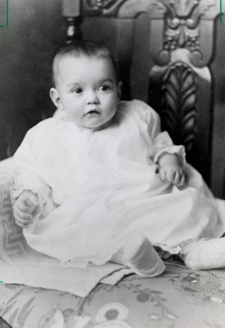 Margaret MacGregor, first baby girl born at Peel Memorial Hospital, is honorary chairperson of the Peel Memorial Hospital Birthday Bash. Brampton, Ontario
