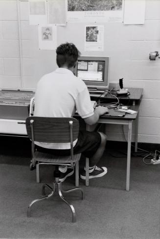 A student on the computer at the Vanier jail school. Milton, Ontario