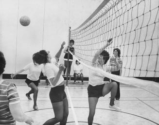 Volleyball team, made up of Etobicoke housewives who are members of a keep-fit group, traveled to Brampton to play the team at the Vanier Centre for Women. Milton, Ontario