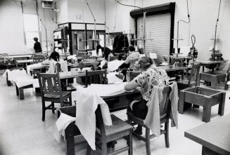 Industrial sewing room at the Vanier Centre for Women. Milton, Ontario