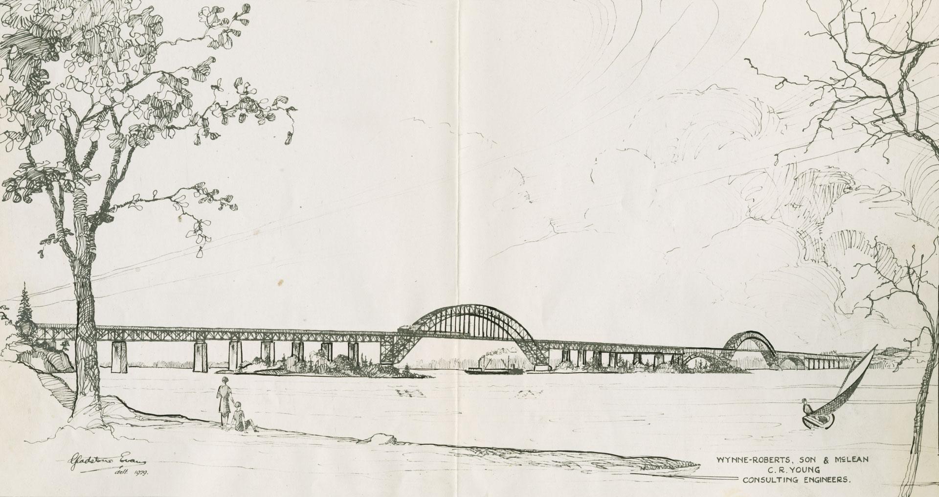 Rendering (drawing) of the new St. Lawrence Bridge. Brockville, Ontario