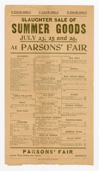 Slaughter Sale of Summer Goods at Parsons' Fair