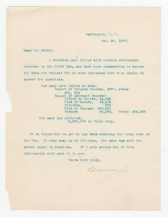 Letter to Anderson Ruffin Abbott regarding American Civil War information
