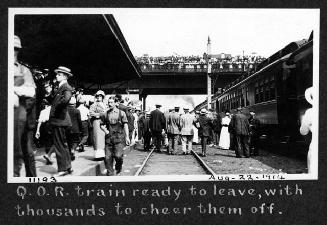 Q.O.R. train ready to leave, with thousands to cheer them off