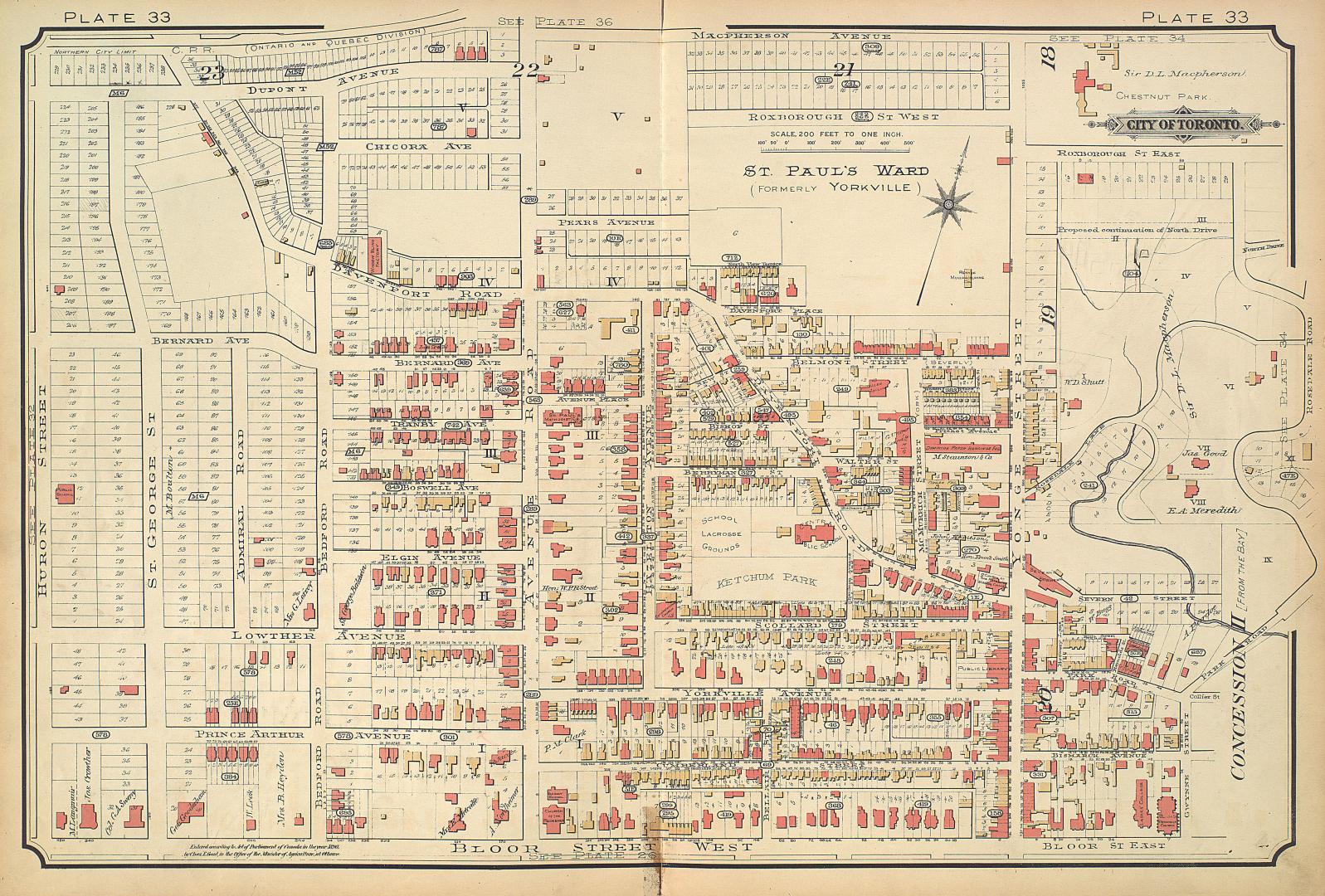 [Plate 33] Atlas of the city of Toronto and vicinity from special survey founded on registered plans and showing all building and lot numbers.