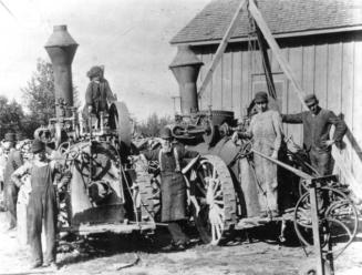 Early 'Cornell' traction engines being repaired at Haggert Bros