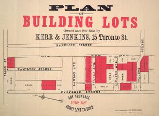 Plan of building lots owned and for sale by Kerr & Jenkins, 15 Toronto St.