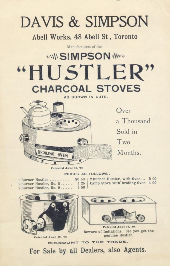 Davis & Simpson. Manufacturers of the Simpson ''Hustler'' charcoal stores