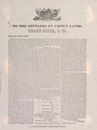 To the settlers on Crown lands, Grand River, C