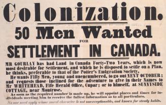 Colonization : 50 men wanted for settlement in Canada