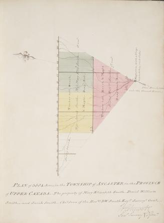 Plan of 3584 acres in the township of Ancaster in Upper Canada the property of Mary Elizabeth Smith, David William Smith and Sarah Smith children of the honble. D. W. Smith Esqre. Surveyr. Genl.