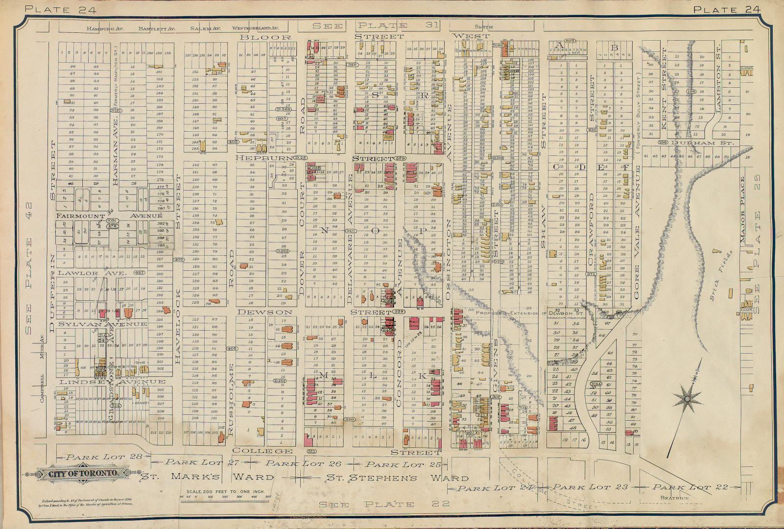 Atlas of the city of Toronto and vicinity from special survey founded on registered plans and showing all building and lot numbers.