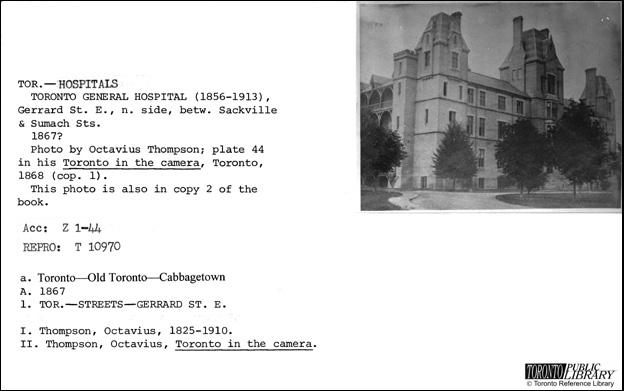 TORONTO GENERAL HOSPITAL (1856-1913), Gerrard Street East, north side, between Sackville & Sumach Streets