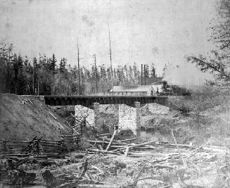 N.R.C., engine No. 2 at a railway bridge