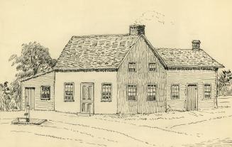 Drawing shows a two storey house with some trees on both sides.