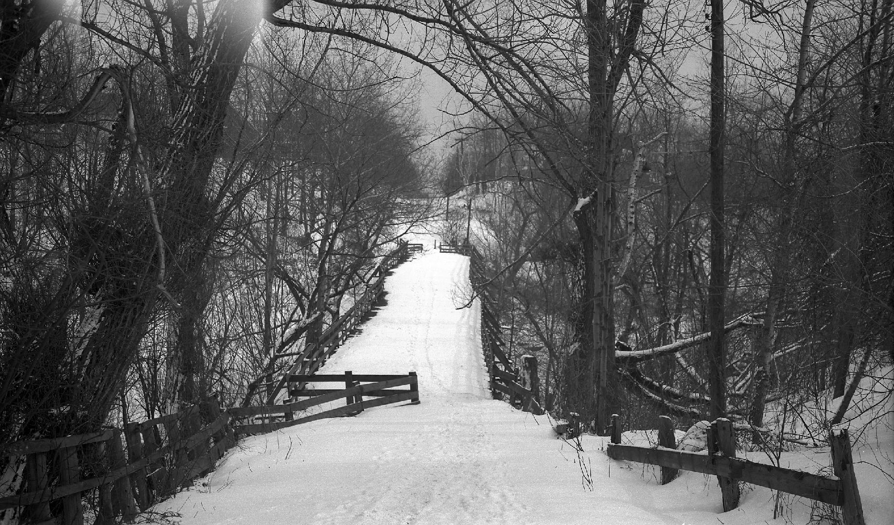 Image shows a bridge view in winter.