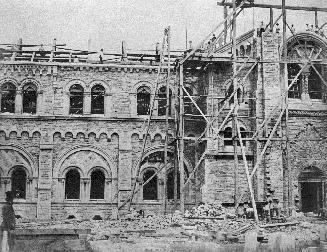 Historic photo from 1857 - Western section of south front of University College during construction in University of Toronto (U of T)