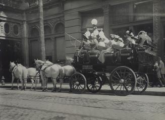 Historic photo from 1913 - King Edward Hotel with Mahers grey 4-in-hand horse drawn carriage in St. Lawrence