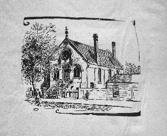 Historic photo from 1890 - Holy Blossom Synagogue (1867-1897) on Richmond St. E. Pen & ink drawing reproduced in Landmarks of Toronto in Old Town