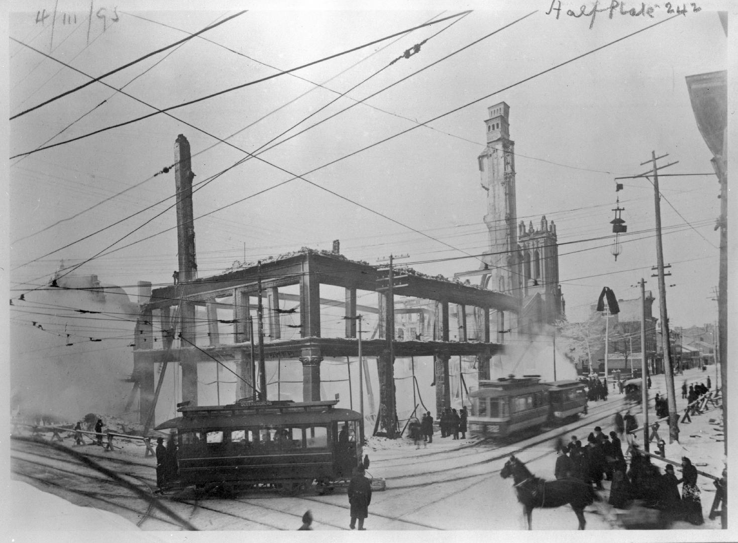 Simpson, Robert, Co., department store, Yonge Street, southwest corner Queen Street West, aftermath of fire