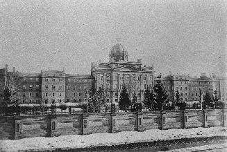 Historic photo from 1884 - Lunatic Asylum, initially designed by John George Howard - Queen Street West., s. side, opposite Ossington Ave. in Trinity Bellwoods
