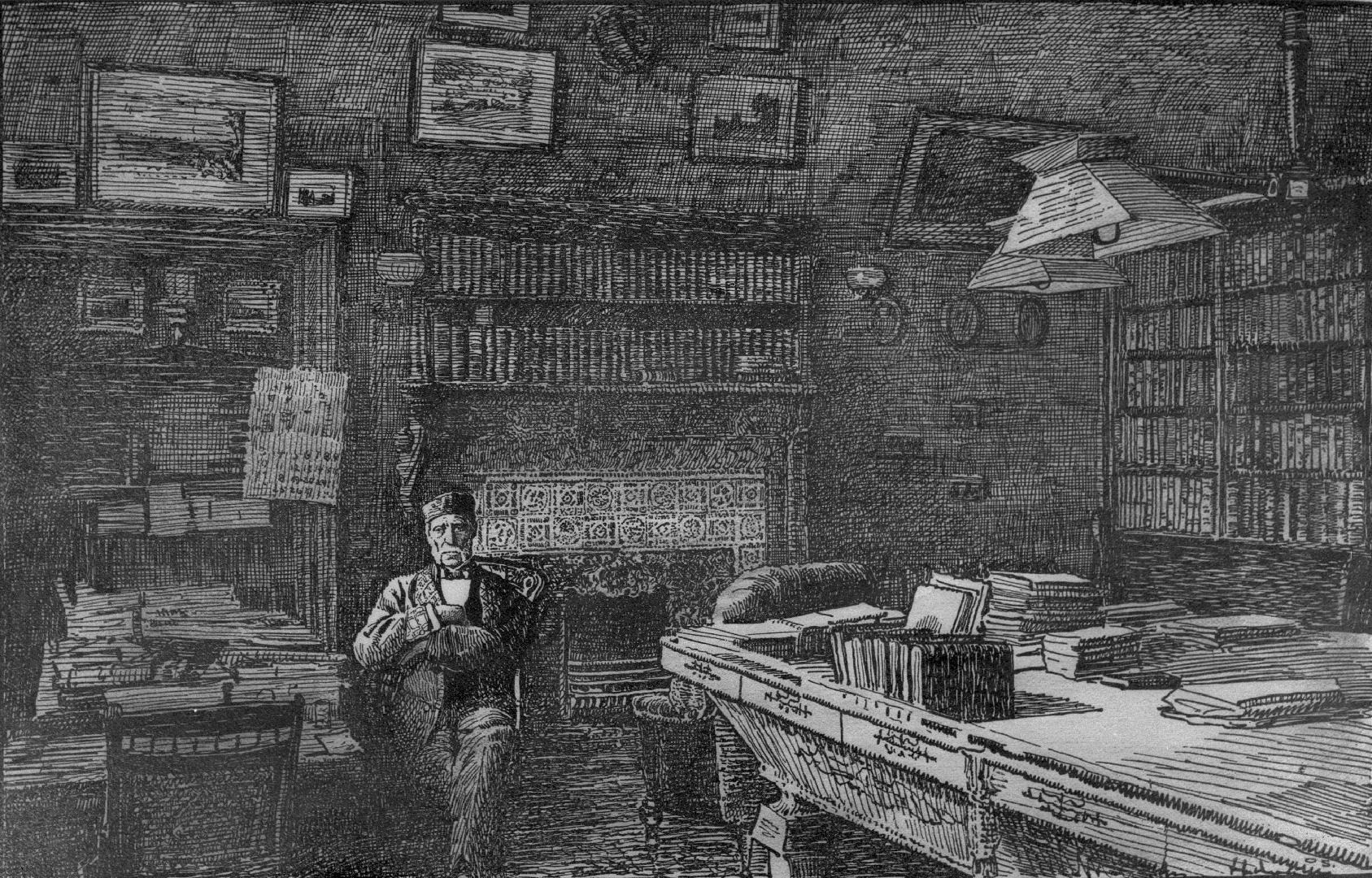 Boulton, D'Arcy, 'The Grange', Grange Road, at head of John Street, interior, library, showing Goldwin Smith, Toronto, Ontario