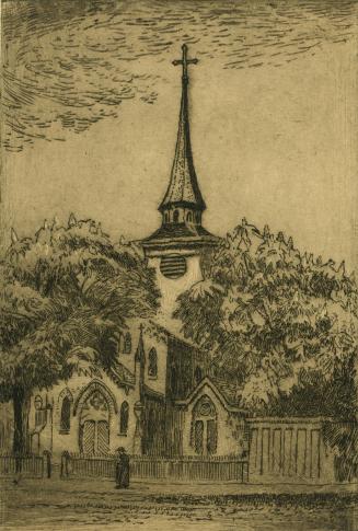 Historic photo from 1887 - St. Pauls Roman Catholic Church - Owen Staples sketch - built ca 1824 and demolished for current church in 1889 in Corktown