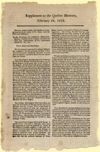 Supplement to the Quebec Mercury, February 24, 1812