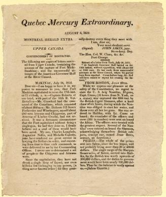 Quebec Mercury Extraordinary, August 6, 1812