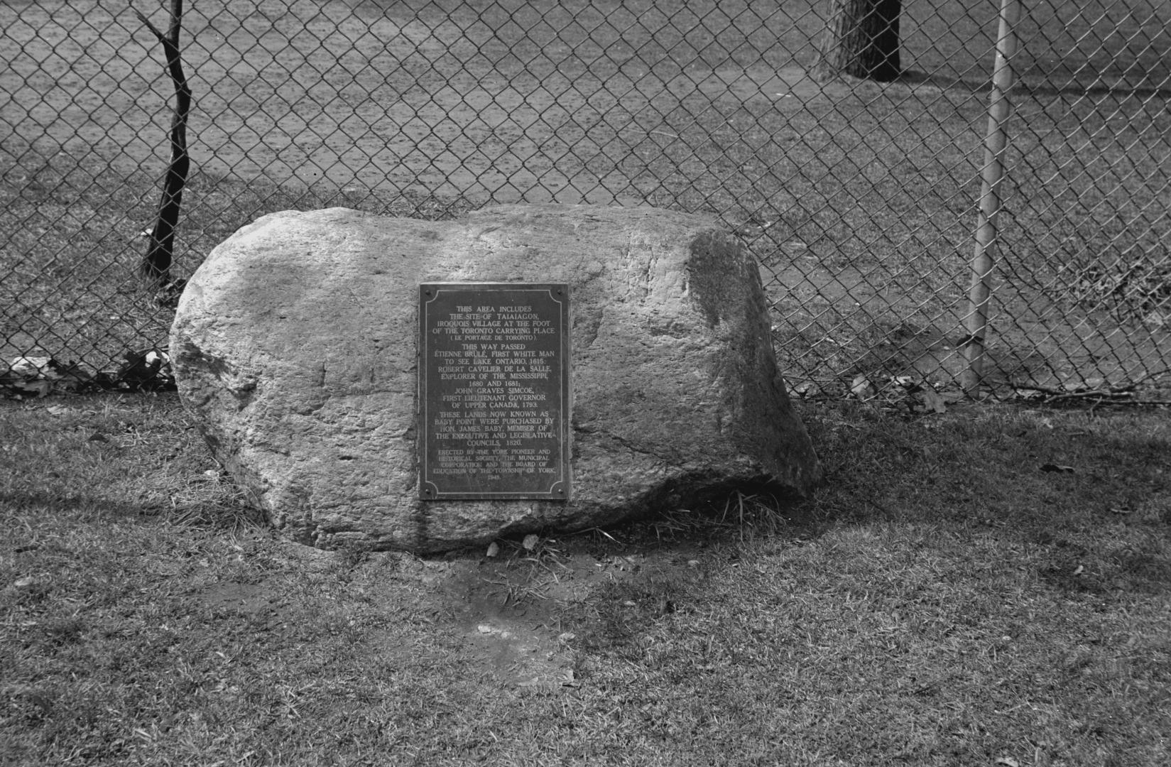 Baby Point, plaque commemorating site, at corner of Baby Point Road & Baby Point Crescent