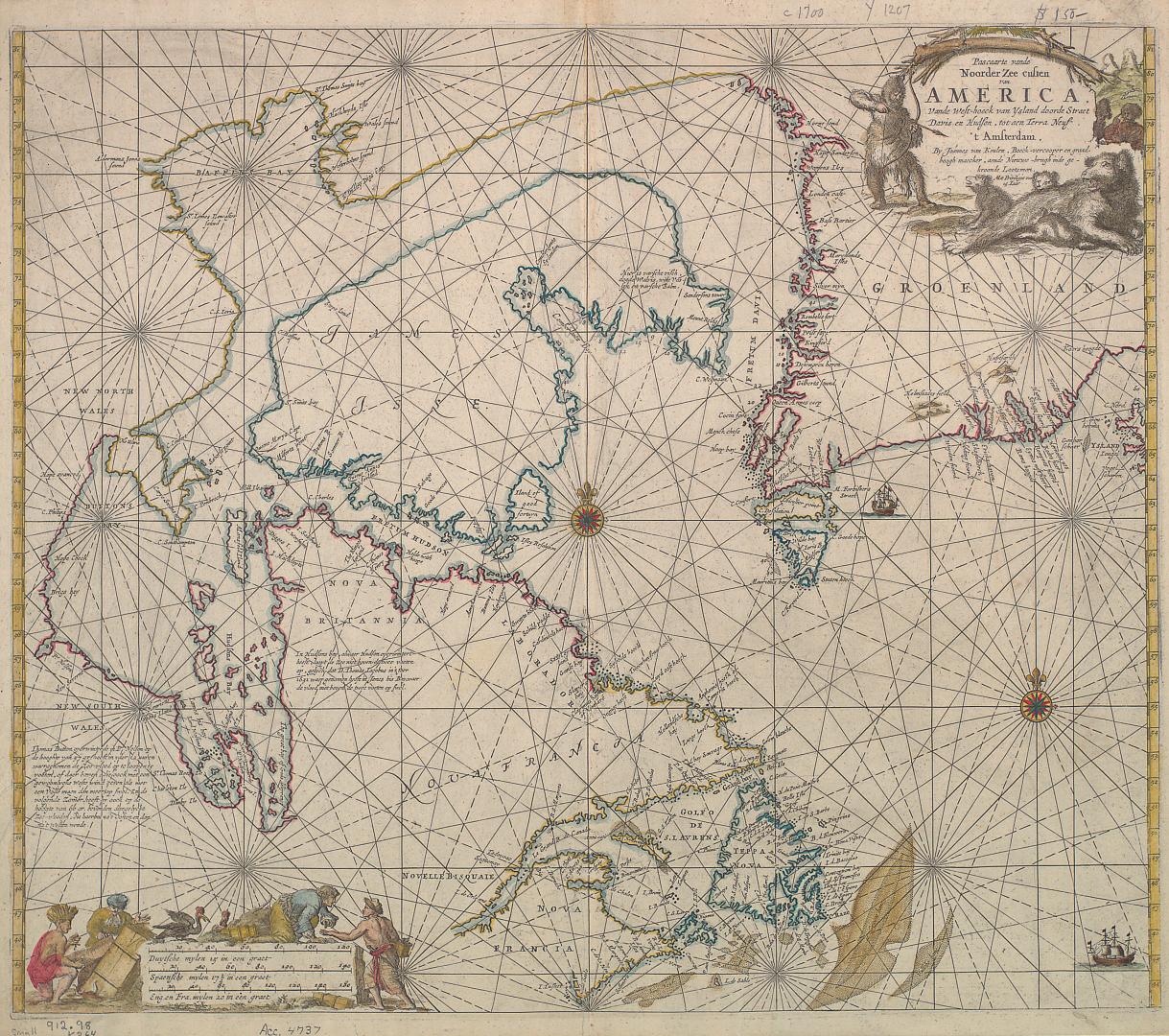 Pascaarte vande Noorder Zee custen van America vande west-hoeck van ysland doorde straet Davis en Hudson tot aen Terra Neuf
