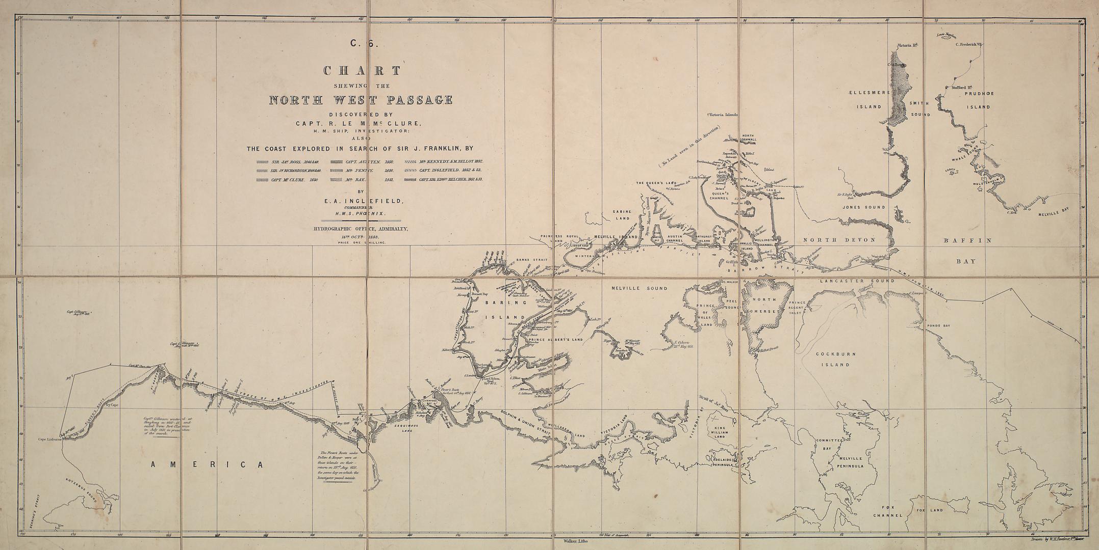 C. 6. Chart shewing the North West Passage discovered by Capt. R. LeM. McClure H.M. Ship Investigator also the coast explored in Search of Sir John Franklin