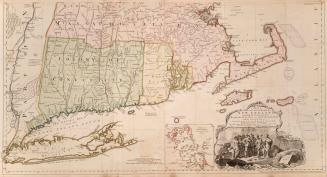 A map of the most inhabited part of New England containing the provinces of Massachusets Bay and New Hampshire, with the colonies of Connecticut and R(...)