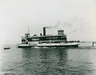 Image shows a ferry on the lake.