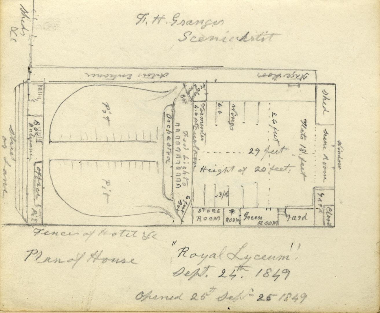 Royal Lyceum Theatre, King Street West, south side, between Bay & York Streets, interior, ground floor plan