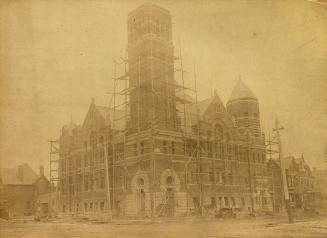 Historic photo from 1889 - Broadway Tabernacle (Methodist) church during construction - designed by E.J. Lennox and demolished 1930 in University of Toronto (U of T)