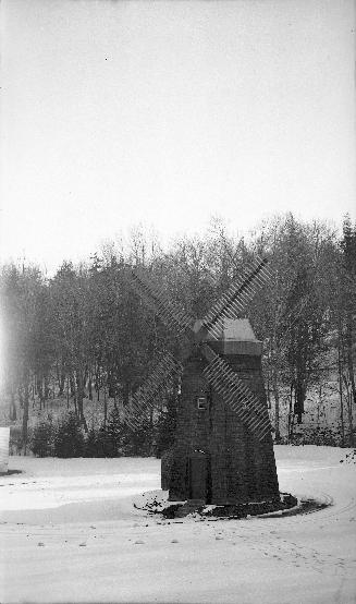Historic photo from Sunday, February 1, 1953 - Windmill for the OKeefe bottling plant on the west side of Yonge St. north of McNairn Ave. in Bedford Park