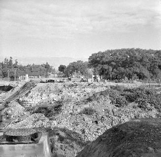 Yonge Street looking north from south of York Mills Road during construction of new bridge over West Don River