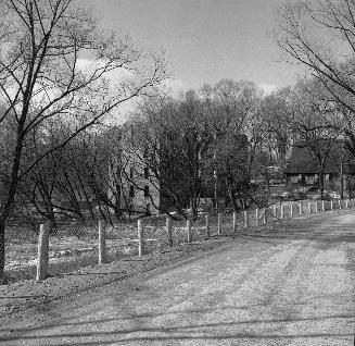 Gamble, William, mill, Humber River, west side, north of Bloor Street West, looking west along Old Mill Road, Toronto, Ontario