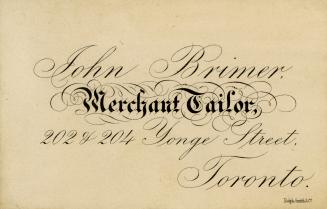 John Brimer, merchant tailor, 202 & 204 Yonge Street, Toronto