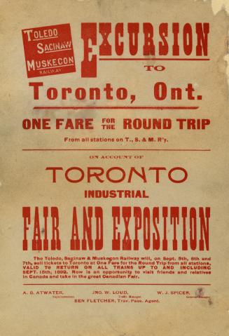 Excursion to Toronto, Ont. ... on account of Toronto Industrial Fair and Exposition