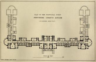 Plan, elevations, sections of Provincial Lunatic Asylum