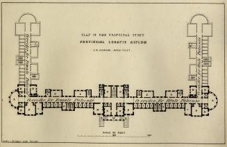 Plan, elevations, sections of Provincial Lunatic Asylum