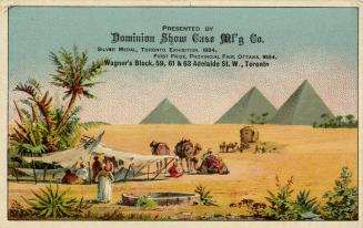 A scene in the desert picturing a tent with some people underneath and a person standing outsid ...
